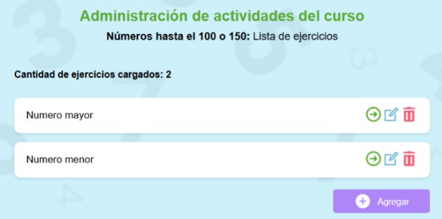 Interfaz para administrar las actividades